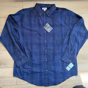 HAGGER Men's Easy Care Woven Plaid Twilight Blue Button Down Shirt. NEW. Large